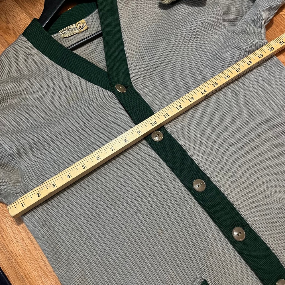 VTG 1950s Lane Tech Chicago Letterman Cardigan Sweater Grey Green Varsity - Picture 6 of 10
